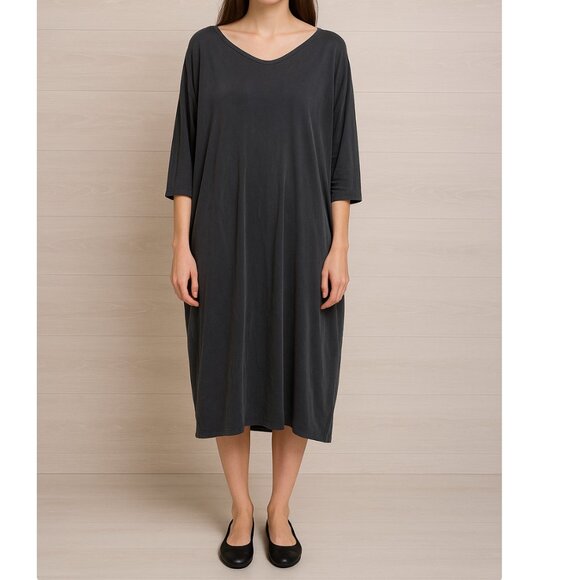 COS Women's Size Medium Black Half Sleeve Oversized Fit Midi Dress - Picture 1 of 8